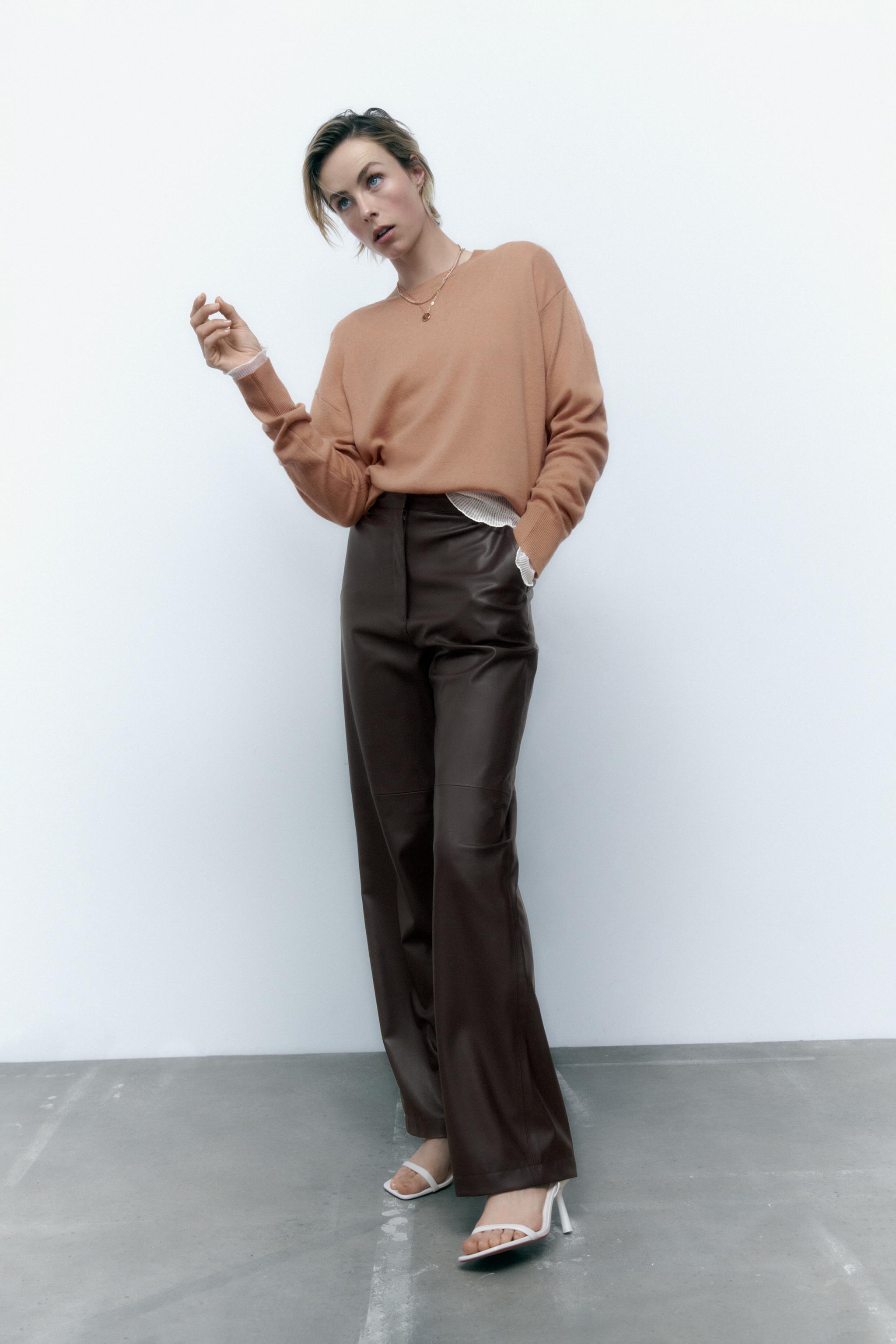 FAUX LEATHER TROUSERS WITH DARTS Brown ZARA United Kingdom